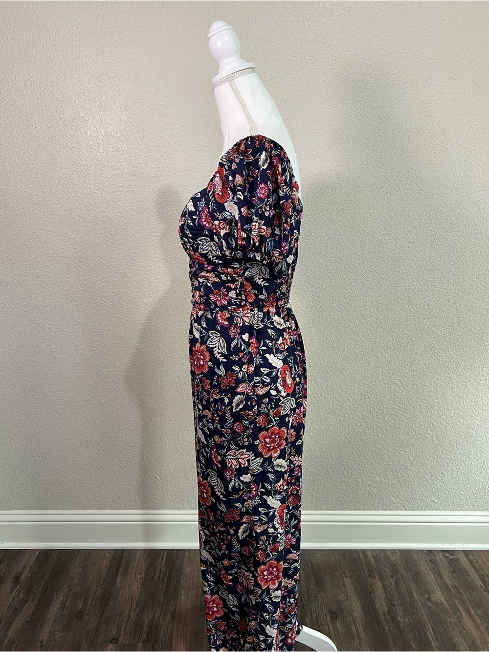 Band of the Free Women’s Size Med Jumpsuit Navy Red Pink Florals Boho Summer - Picture 6 of 11